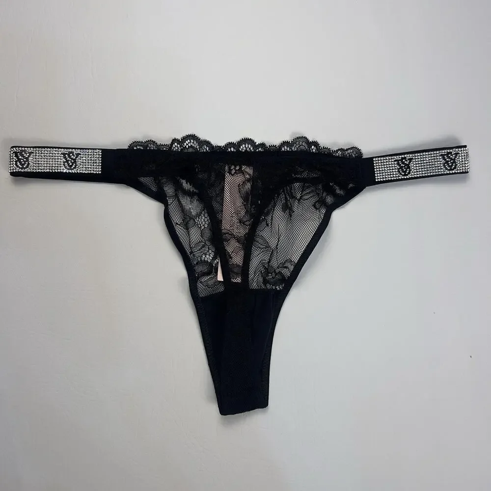 2 Victoria's Secret Very Sexy‎ Rhinestone Shine Logo Thong String Panties S.L